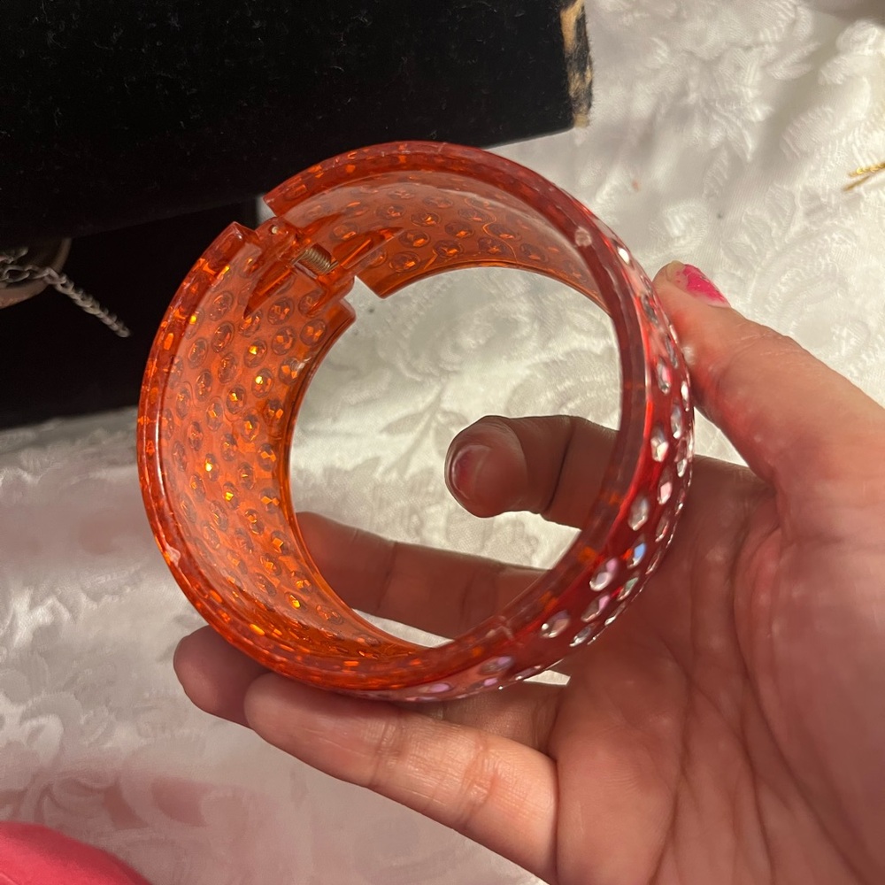 Red Plastic Rhinestones Bangle - image 2